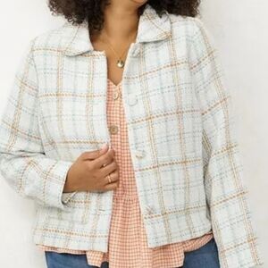 LC Lauren Conrad Cream and Green Plaid Blazer